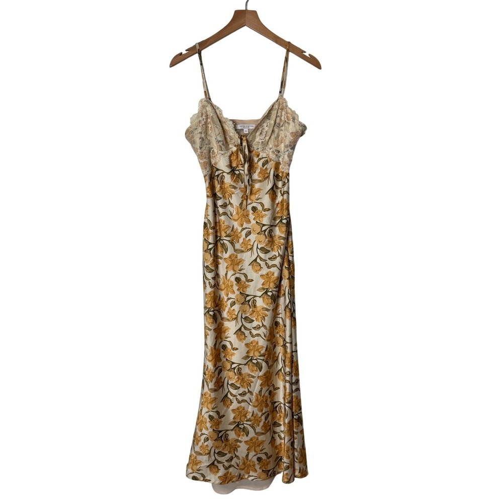 Nectar Clothing Floral Lace Trim Satin Midi Slip Dress Womens Size Medium
